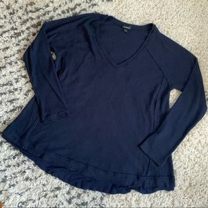 Fit and Flare Navy Blue Waffle Knit Long Sleeve Top